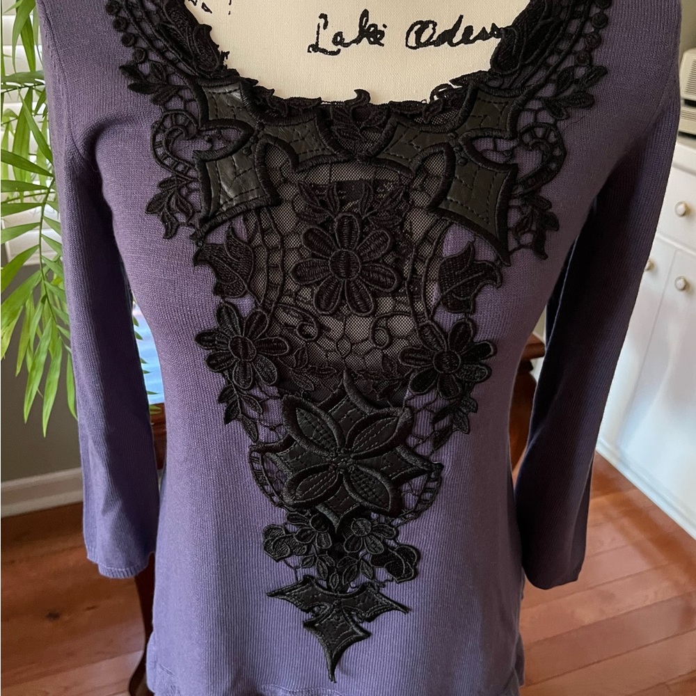 NWT Cashmere & silk Avec sweater. Very soft XS Violet Blue & Black. - Picture 5 of 5